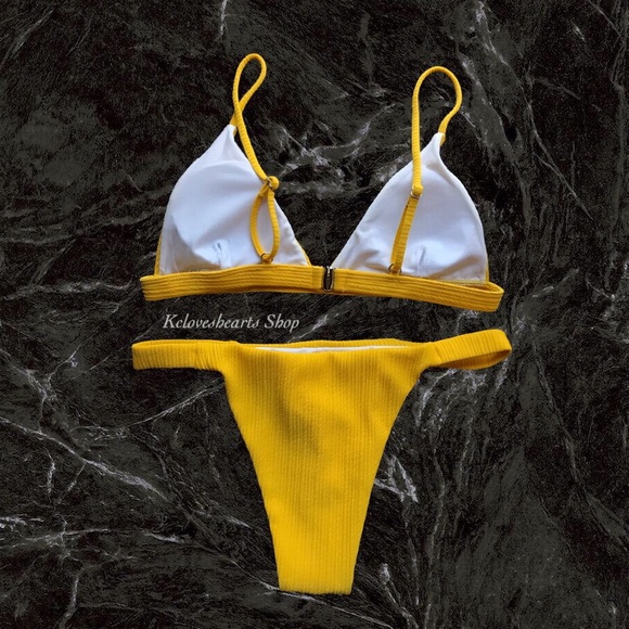 (Final Sale!) Yellow Ribbed Classic Bikini - Picture 4 of 4